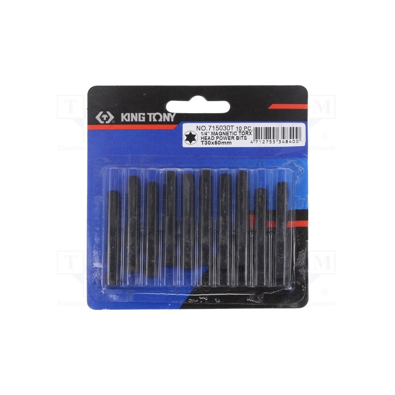 1 pcs x KING TONY - 715030T - Screwdriver bit, Torx®, TX30, Overall len: 50mm