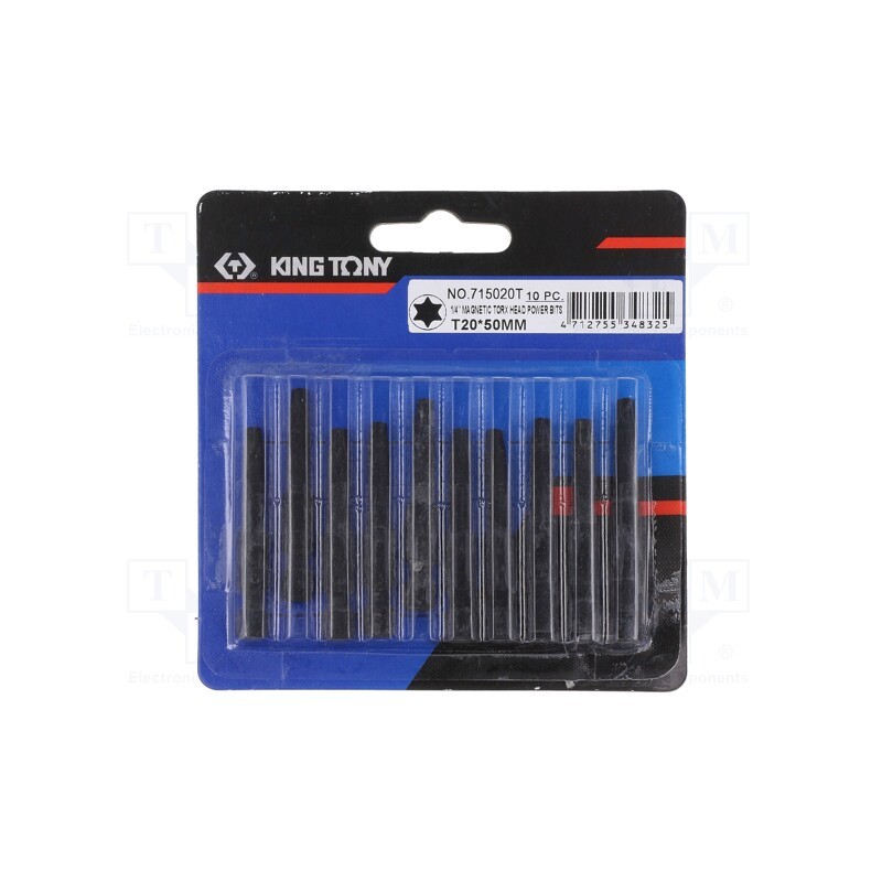 1 pcs x KING TONY - 715020T - Screwdriver bit, Torx®, TX20, Overall len: 50mm