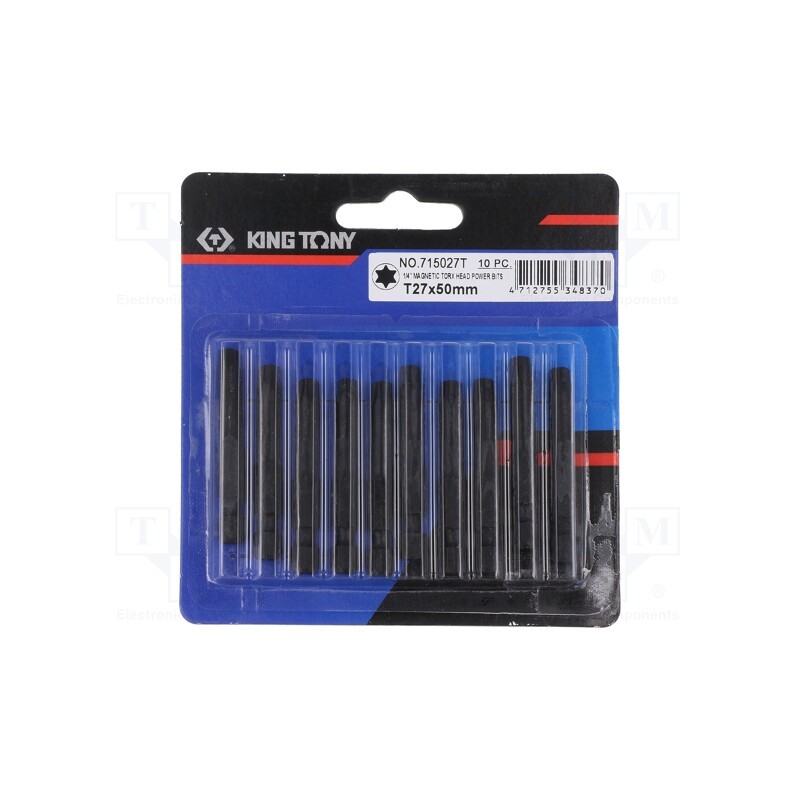 1 pcs x KING TONY - 715027T - Screwdriver bit, Torx®, TX27, Overall len: 50mm