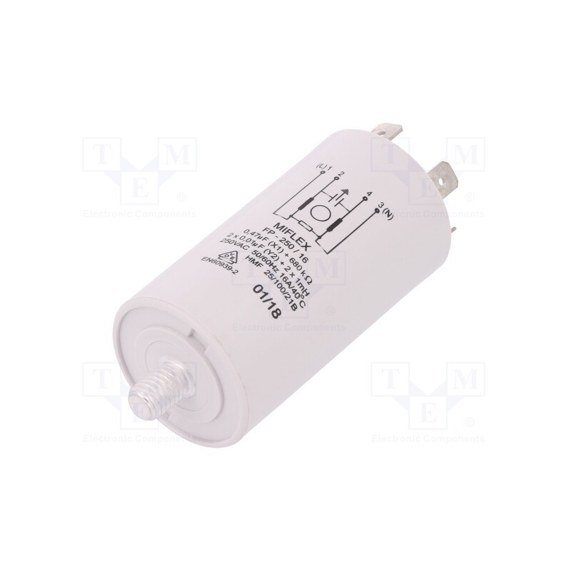 1 pcs x MIFLEX - FP-250/16 - Filter: anti-interference, mains, 250VAC, Cx: 0.47uF, Cy: 10nF, 1mH