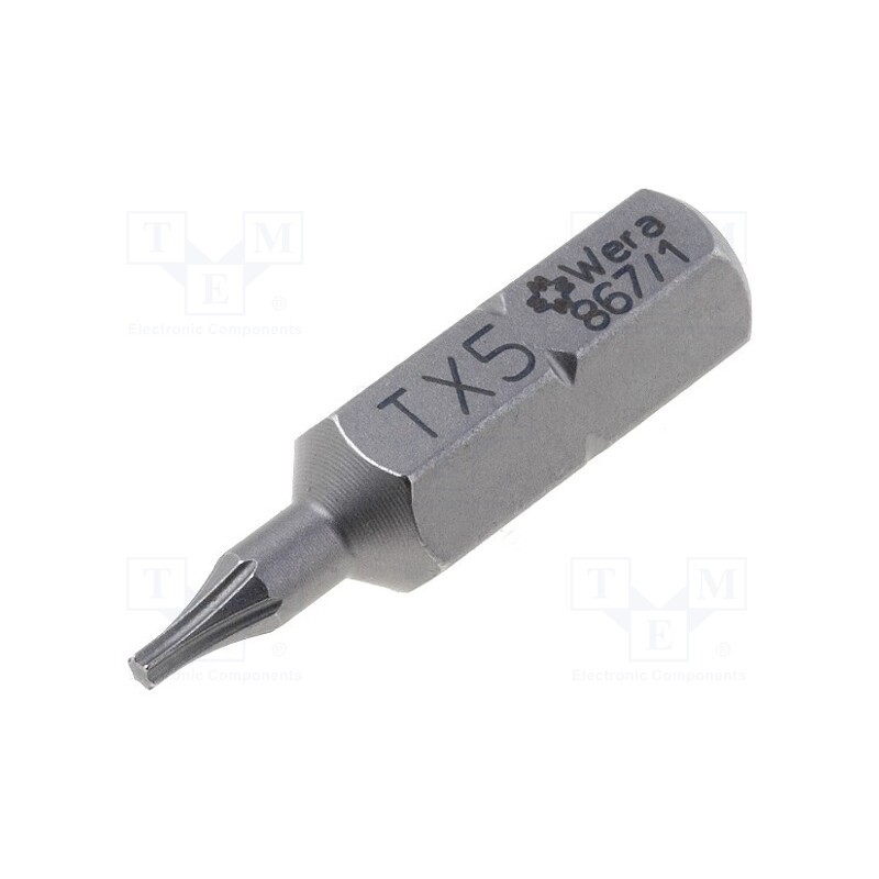 1 pcs x WERA - 5066492001 - Screwdriver bit, Torx®, TX05, Overall len: 25mm