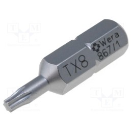 1 pcs x WERA - 5066495001 - Screwdriver bit, Torx®, TX08, Overall len: 25mm