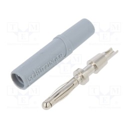 2 pcs x SCHu00dcTZINGER - FK 02 L NI / GR - Plug, 2mm banana, 10A, 33VAC, 70VDC, grey, nickel plated, -25÷90°C