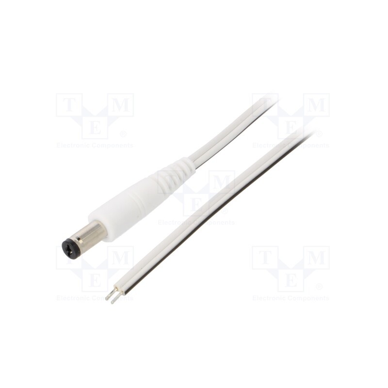 1 pcs x WEST POL - P55-TT-T050-050WH - Cable, 2x0.5mm2, wires,DC 5,5/1,7 plug, straight, white, 0.5m