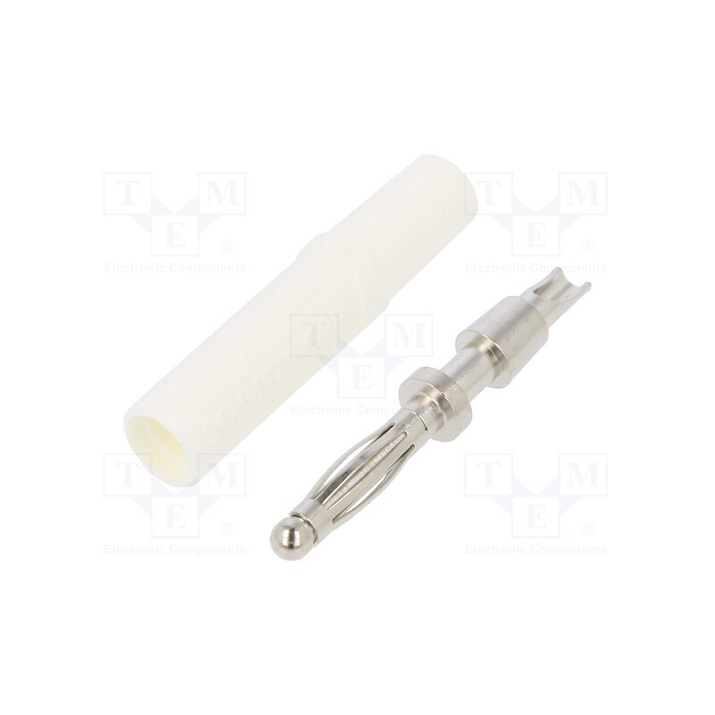 2 pcs x SCHu00dcTZINGER - FK 02 L NI / WS - Plug, 2mm banana, 10A, 33VAC, 70VDC, white, nickel plated, -25÷90°C