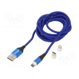 1 pcs x SAVIO - SAVKABELCL-157 - Cable, magnetic,USB 2.0, 2m, blue, 480Mbps, textile, 3A