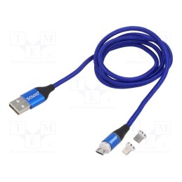 1 pcs x SAVIO - SAVKABELCL-154 - Cable, magnetic,USB 2.0, 1m, blue, 480Mbps, textile, 3A