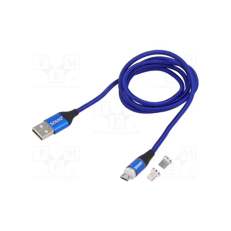 1 pcs x SAVIO - SAVKABELCL-154 - Cable, magnetic,USB 2.0, 1m, blue, 480Mbps, textile, 3A