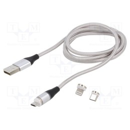 1 pcs x SAVIO - SAVKABELCL-153 - Cable, magnetic,USB 2.0, 1m, grey, 480Mbps, textile, 3A