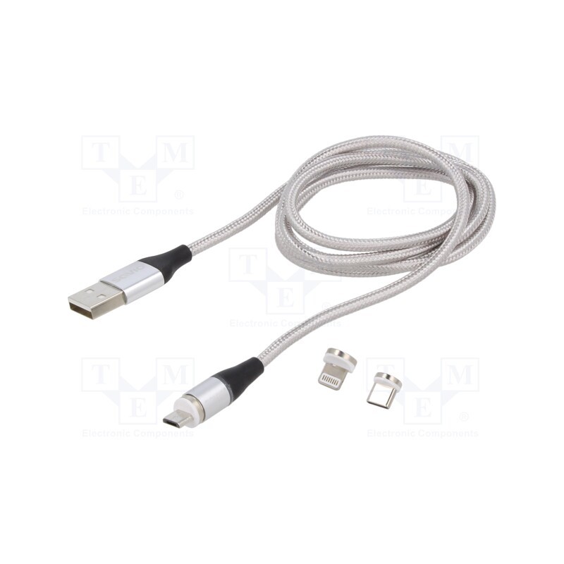 1 pcs x SAVIO - SAVKABELCL-153 - Cable, magnetic,USB 2.0, 1m, grey, 480Mbps, textile, 3A