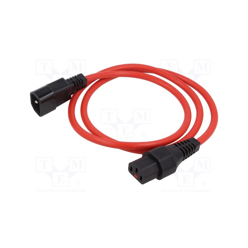 1 pcs x IEC LOCK - IEC-PC1385 - Cable, IEC C13 female,IEC C14 male, PVC, 1m, red, 10A, 250V