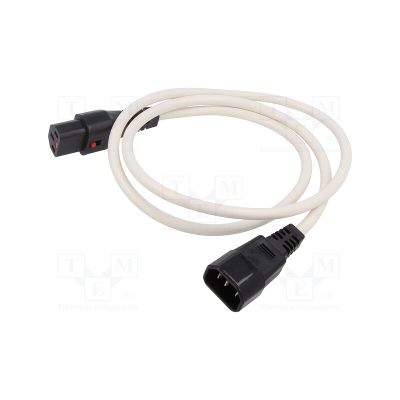1 pcs x IEC LOCK - IEC-PC1121 - Cable, IEC C13 female,IEC C14 male, PVC, 1m, white, 10A, 250V