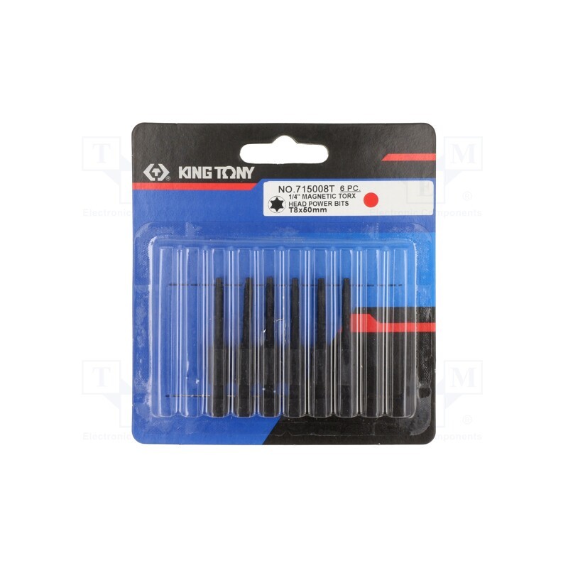 1 pcs x KING TONY - 715008T - Screwdriver bit, Torx®, TX08, Overall len: 50mm