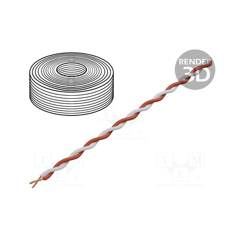 1 rol x DONAU ELEKTRONIK - 210-05 - Wire, 2x0.04mm2, stranded, Cu, PVC, white,red, 60V, -10÷85°C, 10m