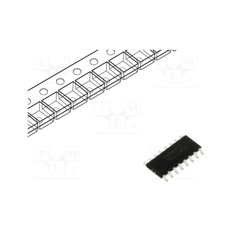 1 pcs x DIODES INCORPORATED - PAM8403DR-H - IC: audio amplifier, Pout: 3W, Ch: 2, Amp.class: D, SOP16, 2.5÷5.5VDC