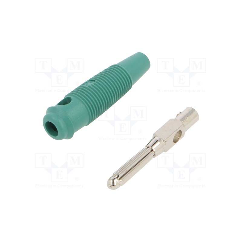 1 pcs x HIRSCHMANN T&M - BUELA 20 K GN - Plug, 4mm banana, 16A, 60VDC, green, non-insulated, 3mΩ, 1.5mm2