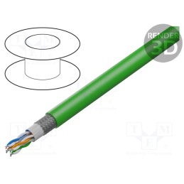 1 m x HELUKABEL - 805548 - Wire, HELUKAT® 500S,SF/FTP, 4x2x26AWG, 6a, stranded, Cu, PUR, green