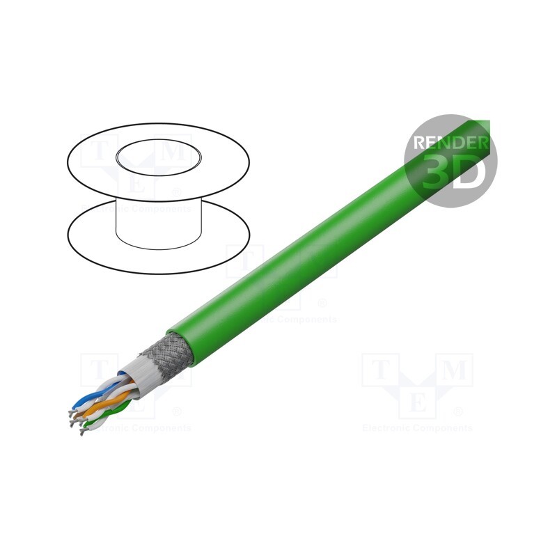 1 m x HELUKABEL - 805548 - Wire, HELUKAT® 500S,SF/FTP, 4x2x26AWG, 6a, stranded, Cu, PUR, green