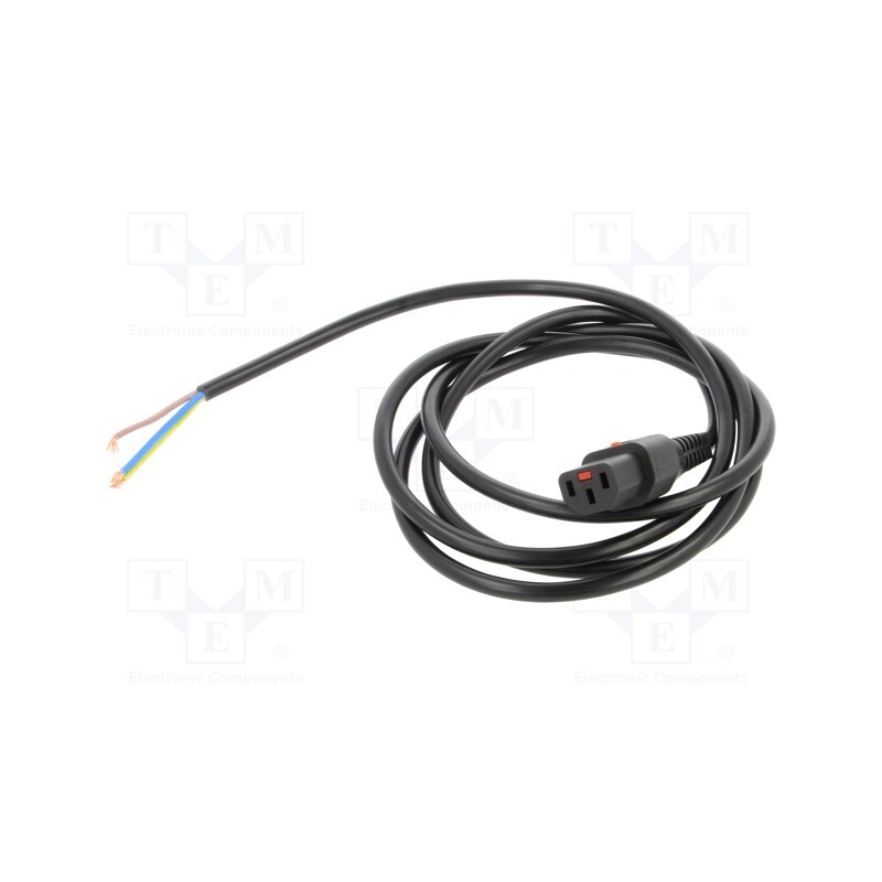 1 pcs x SCHAFFNER - IL13-SE-H05-3100-200 - Cable, IEC C13 female,wires, 2m, with IEC LOCK locking, black
