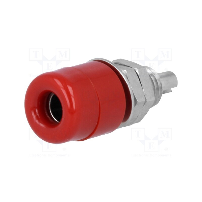 1 pcs x SCHu00dcTZINGER - IBU 401 NI / RT - Socket, 4mm banana, 32A, 60VDC, red, nickel plated, on panel,screw