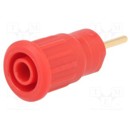1 pcs x STu00c4UBLI - 23.3130-22 - Socket, 4mm banana, 24A, 1kV, L: 35.5mm, red, gold-plated, on panel