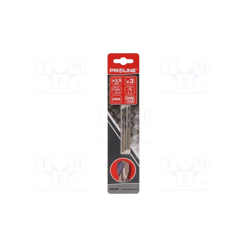 1 set x PROLINE - 79035K - Drill bit, for metal, Ø: 3.5mm, 3pcs, Features: grind blade
