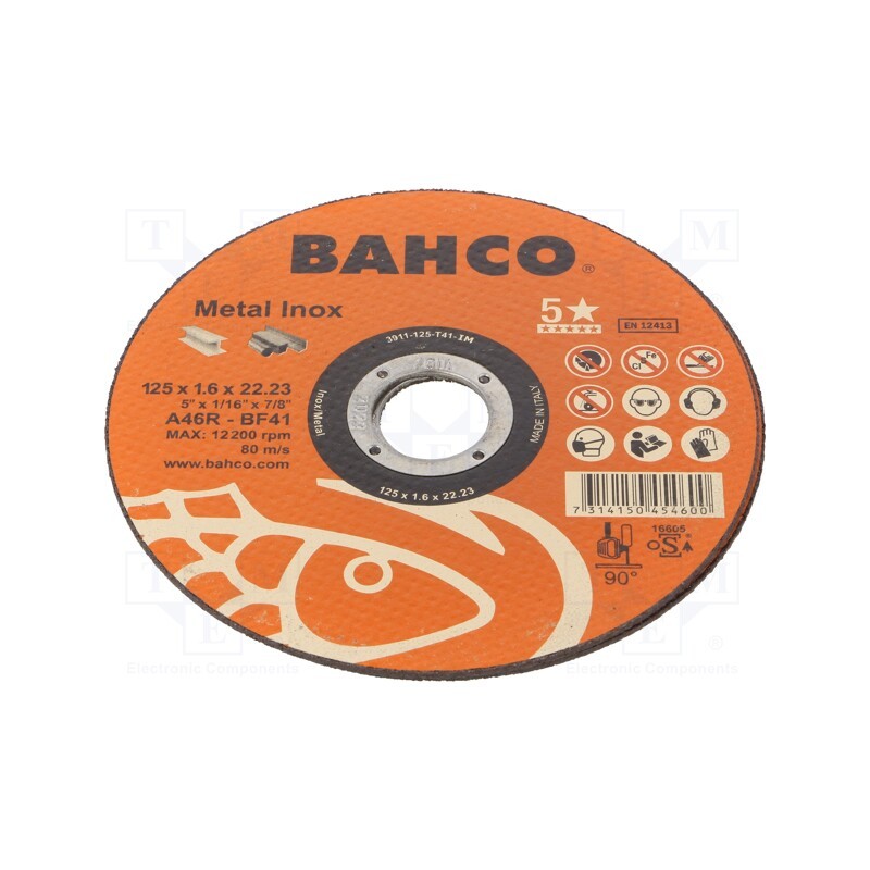 1 pcs x BAHCO - 3911-125-T41-IM - Cutting wheel, Ø: 125mm, Øhole: 22.23mm, Disc thick: 1.6mm