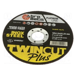 1 pcs x ABRA BETA - 330128 - Cutting wheel, Ø: 125mm, Øhole: 22.23mm, Disc thick: 1.6mm