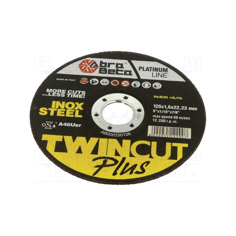 1 pcs x ABRA BETA - 330128 - Cutting wheel, Ø: 125mm, Øhole: 22.23mm, Disc thick: 1.6mm