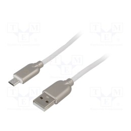 1 pcs x GEMBIRD - CC-USB2R-AMMBM-2M-W - Cable, USB 2.0, USB A plug,USB B micro plug, gold-plated, 2m