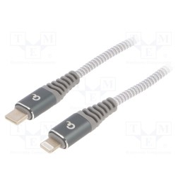 1 pcs x GEMBIRD - CC-USB2B-CM8PM-1.5M - Cable, USB 2.0, Apple Lightning plug,USB C plug, 1m, white-grey