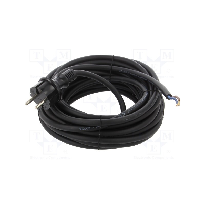 1 pcs x PLASTROL - W-99481 - Cable, 2x1.5mm2, CEE 7/17 (C) plug,wires, rubber, 10m, black, 16A
