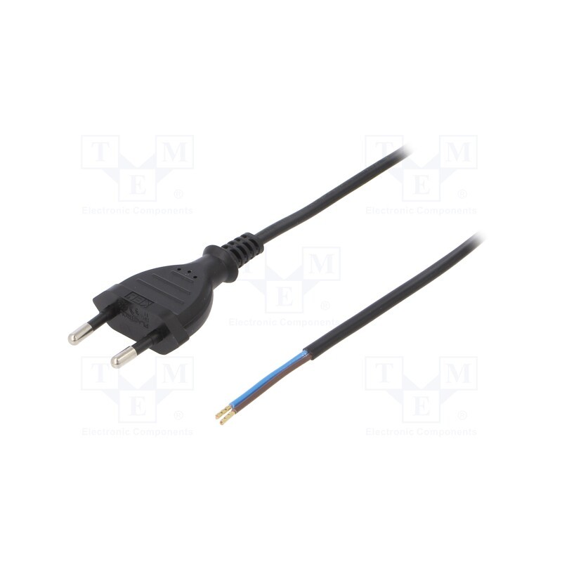 1 pcs x PLASTROL - W-97140 - Cable, 2x0.5mm2, CEE 7/16 (C) plug,wires, PVC, 3m, black, 2.5A