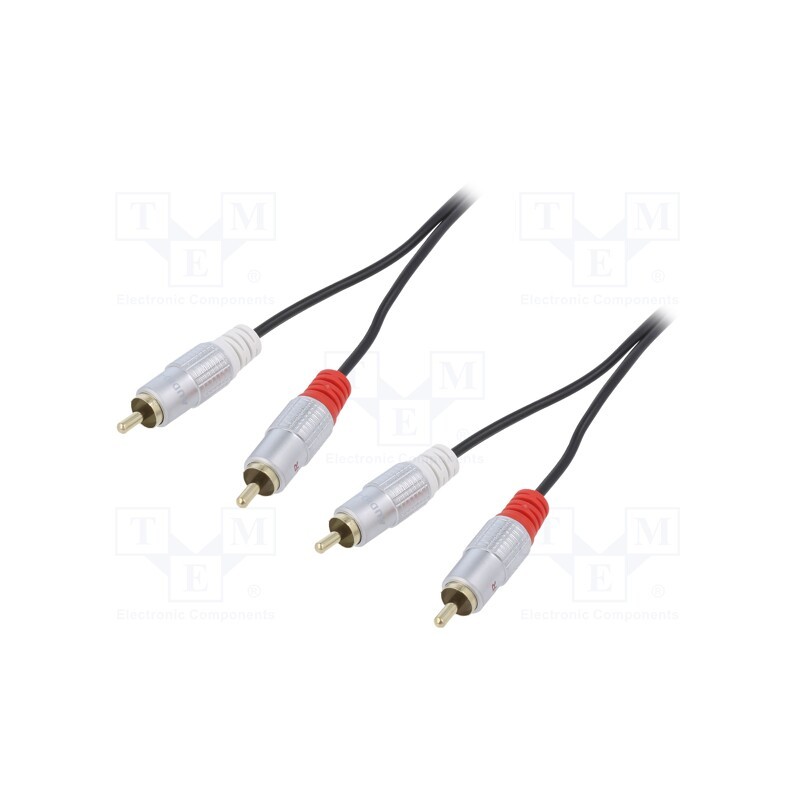 1 pcs x QOLTEC - 52335 - Cable, RCA plug x2,both sides, 0.5m, Plating: gold-plated, black