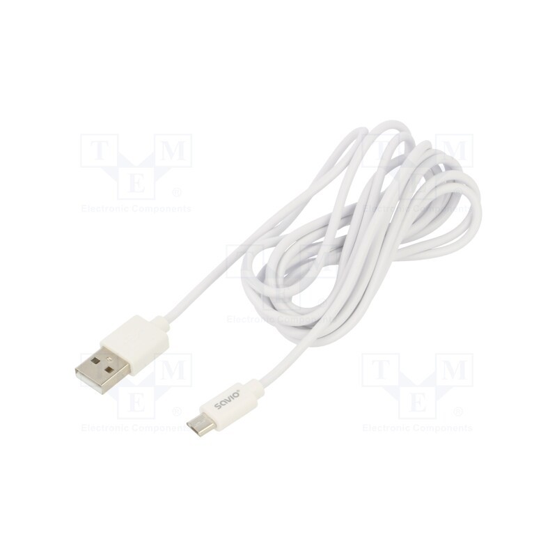 1 pcs x SAVIO - SAVKABELCL-124 - Cable, USB 2.0, USB A plug,USB B micro plug, 2m, white, 480Mbps