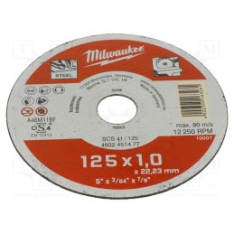 1 pcs x Milwaukee - 4932451477 - Cutting wheel, Ø: 125mm, Øhole: 22.2mm, Disc thick: 1mm