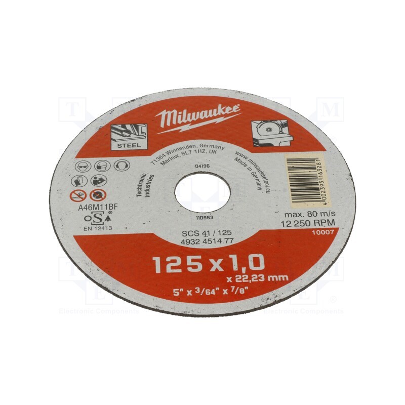 1 pcs x Milwaukee - 4932451477 - Cutting wheel, Ø: 125mm, Øhole: 22.2mm, Disc thick: 1mm