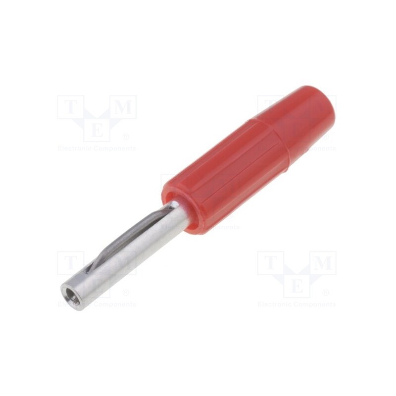 1 pcs x DELTRON - 550-0500 - Plug, 4mm banana, 10A, 60VDC, red, non-insulated, for cable, 10mΩ