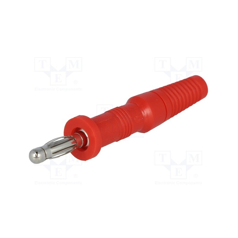 1 pcs x SCI - R8-20A-RED - Plug, 4mm banana, 10A, 60VDC, red, non-insulated, Overall len: 60mm
