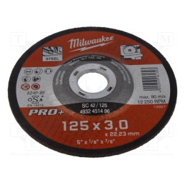 1 pcs x Milwaukee - 4932451496 - Cutting wheel, Ø: 125mm, Øhole: 22.2mm, Disc thick: 3mm, tool steel
