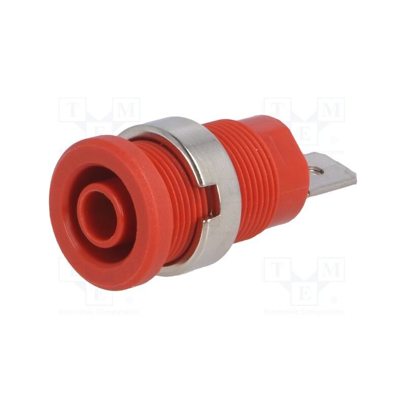 1 pcs x SCHu00dcTZINGER - SEB 7080 NI / RT - Socket, 4mm banana, 24A, red, nickel plated, on panel,screw, 34mm