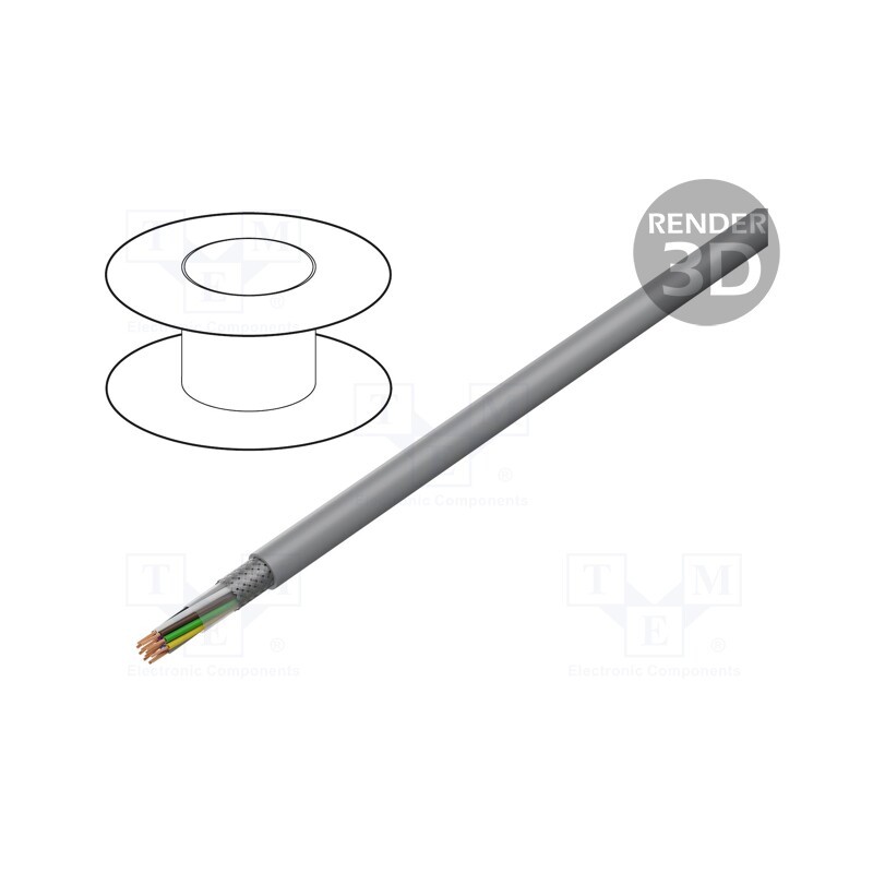 1 m x HELUKABEL - 16034 - Wire, LiY-CY, 12x0.75mm2, shielded,tinned copper braid, PVC, grey