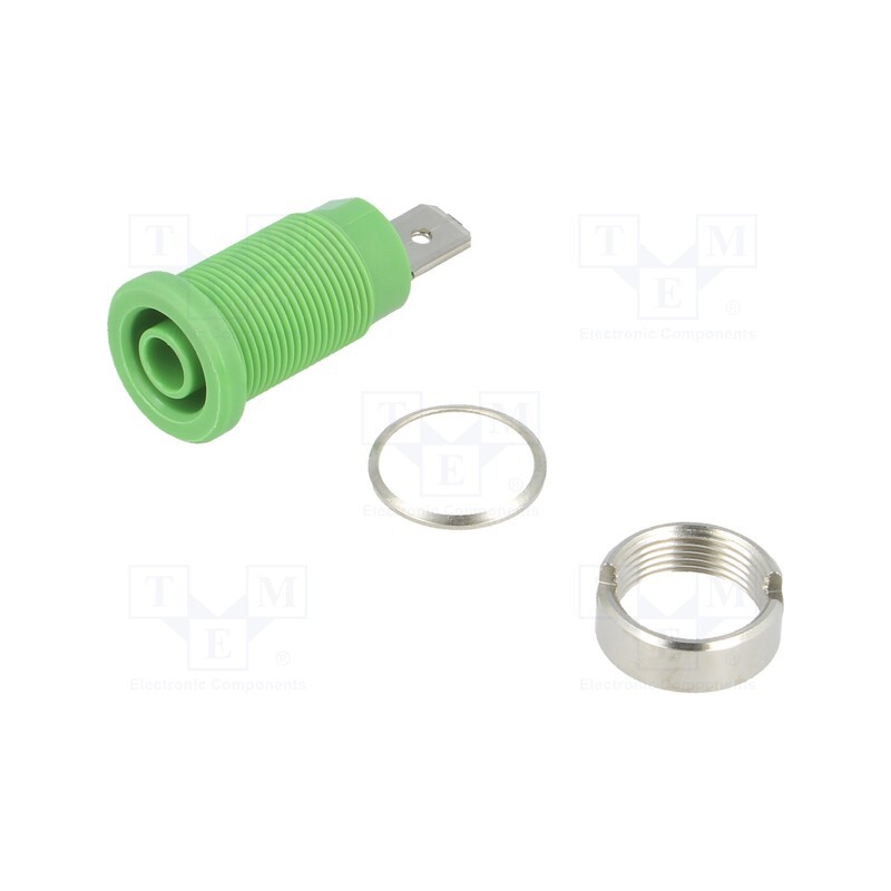1 pcs x SCHu00dcTZINGER - SEB 7080 NI / GN - Socket, 4mm banana, 24A, green, nickel plated, on panel,screw