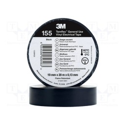 1 rol x 3M - 155BK5E - Tape: electrical insulating, W: 19mm, L: 20m, Thk: 130um, black, 150%
