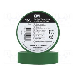 1 rol x 3M - 155GR5E - Tape: electrical insulating, W: 19mm, L: 20m, Thk: 130um, green, 150%