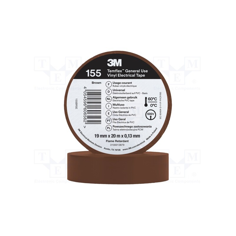 1 rol x 3M - 155BR5E - Tape: electrical insulating, W: 19mm, L: 20m, Thk: 130um, brown, 150%