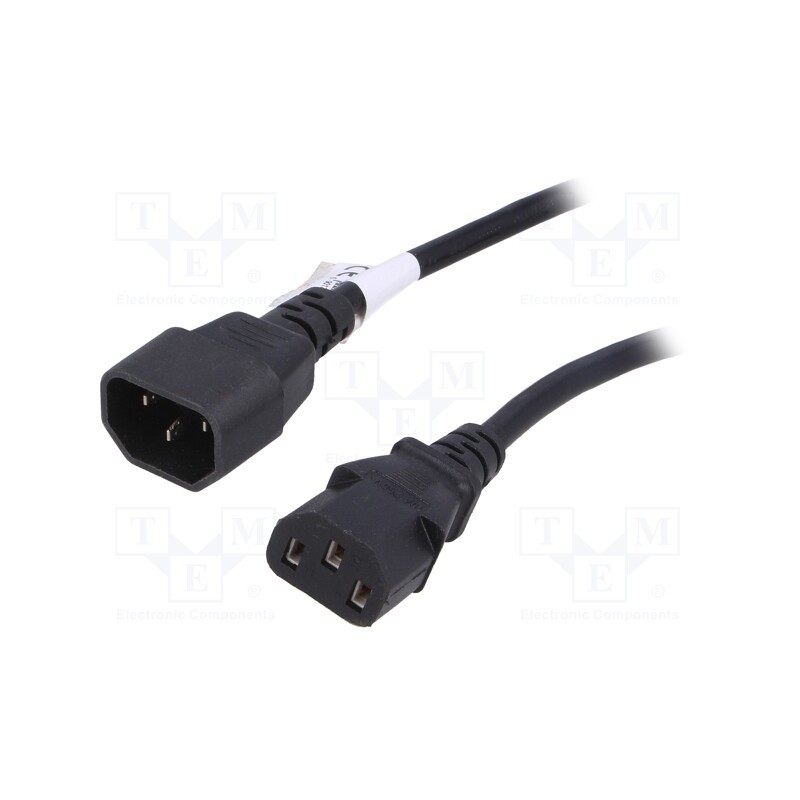 1 pcs x AKYGA - AK-PC-11A - Cable, 3G0.75mm2, IEC C13 female,IEC C14 male, PVC, 5m, black, 10A