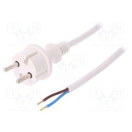 1 pcs x PLASTROL - W-98359 - Cable, 2x1.5mm2, CEE 7/17 (C) plug,wires, PVC, 1.5m, white, 16A