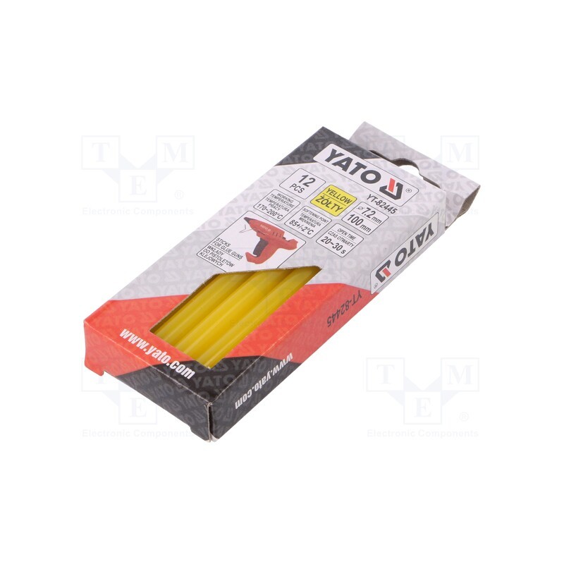 1 pcg x YATO - YT-82445 - Hot melt glue, Ø: 7.2mm, yellow, L: 100mm, Bonding: 20÷30s, 12pcs.