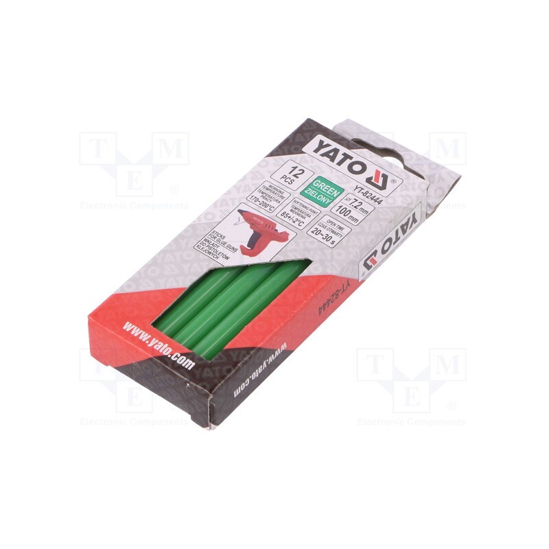 1 pcg x YATO - YT-82444 - Hot melt glue, Ø: 7.2mm, green, L: 100mm, Bonding: 20÷30s, 12pcs.
